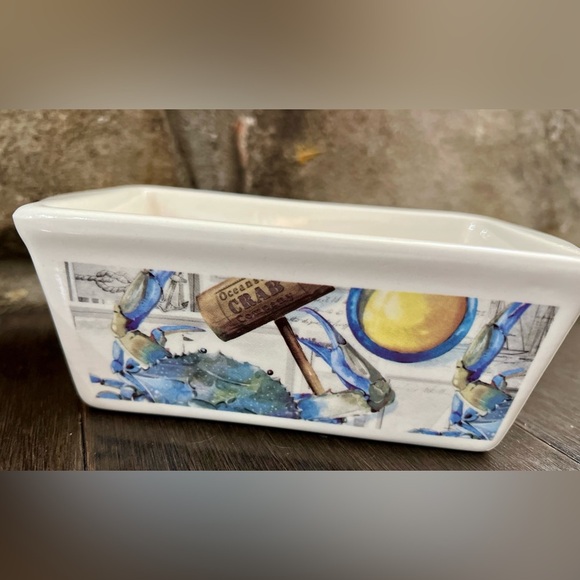Nantucket Ceramic Blue Crab Mini Loaf Bread Baking Pan, Set of 2 - Picture 7 of 8